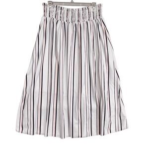 Striped A-Line Maxi Skirt Women Size Large White Navy Pink Lined Below Knee Elas